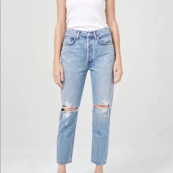 AGOLDE Riley High Rise Crop Distressed buttonfly Jeans 29 - Picture 2 of 10
